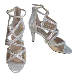 Rialto Women's Ria Cage D'orsay Open-Toe Heel Shoes Party GOLD SILVER Size 7 NEW